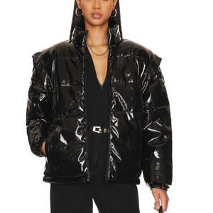 We Wore What Snap Off Sleeve Puffer Jacket Shiny Faux Leather Size Medium NWT